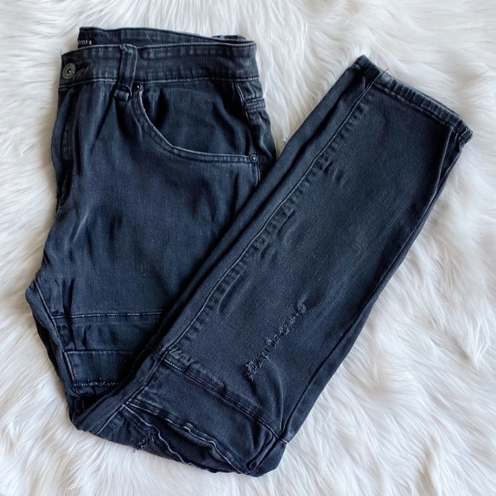 Kayden K Distressed Moto Skinny Jeans Black Size 36